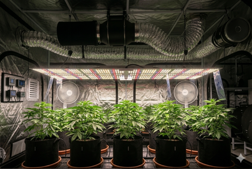 ventilación en cultivo indoor con extractor y ventiladores